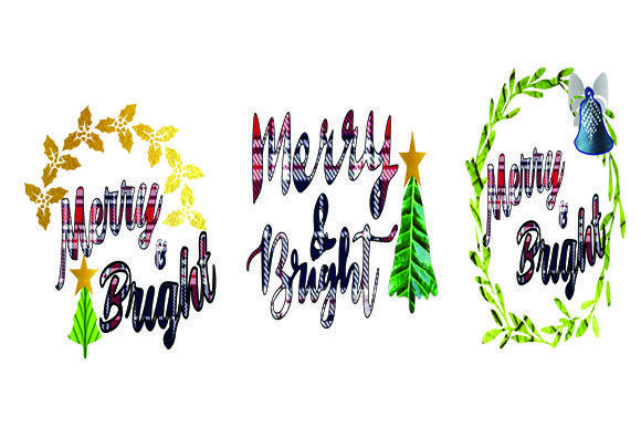 3 Merry Bright Text in Plaid for Creative Projects